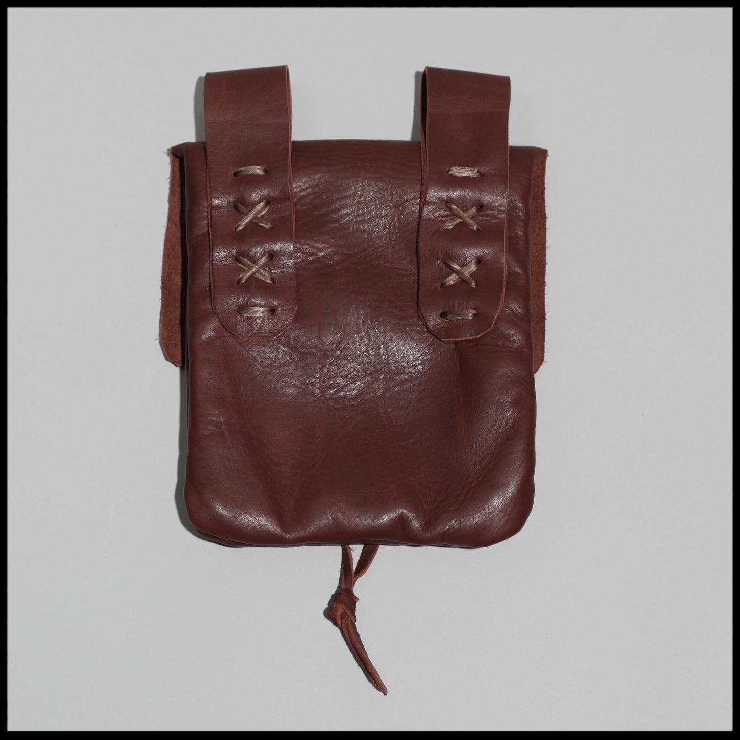 Brown hand-stitched leather belt pouch w/ Deer antler closure