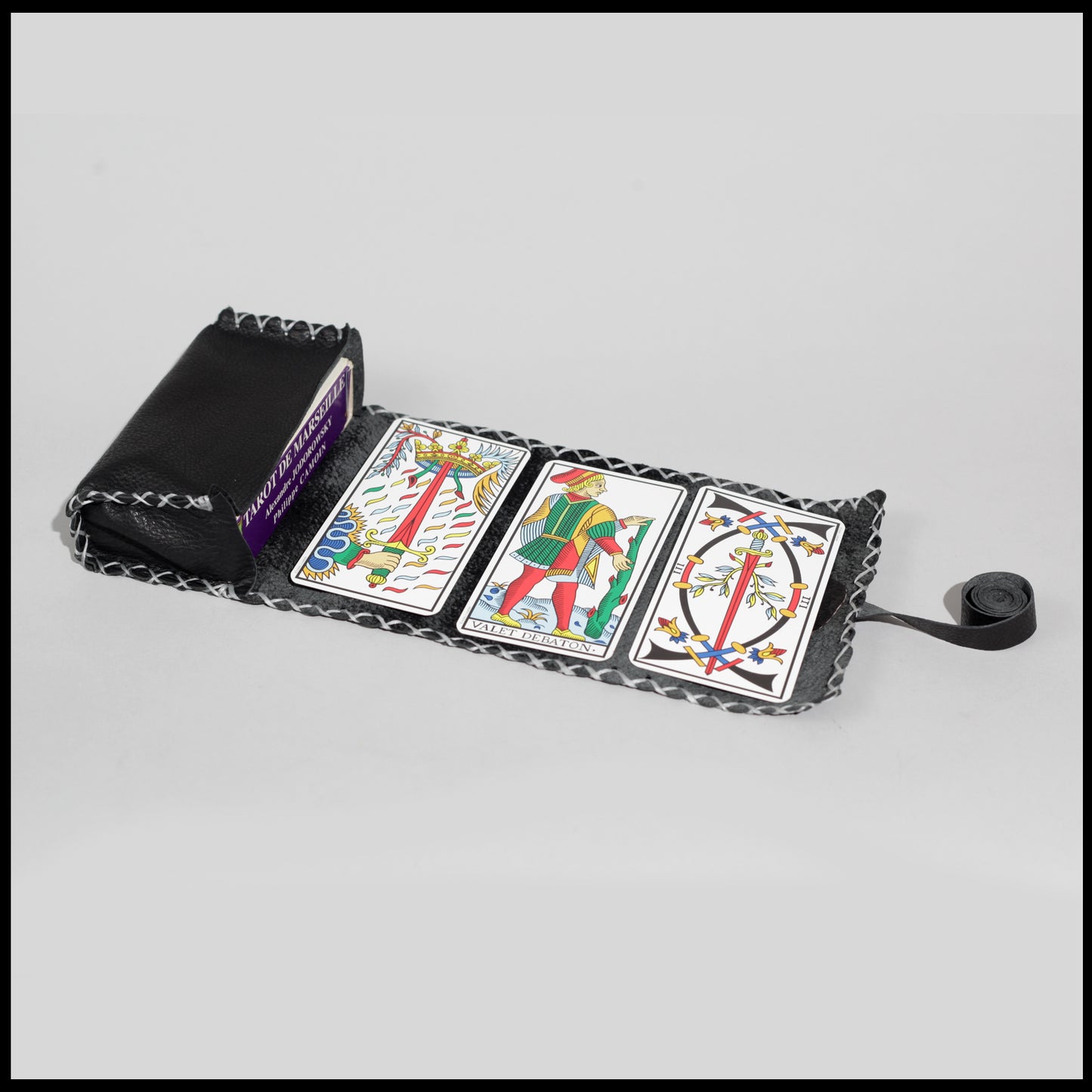 Black Hand-stitched leather Tarot bag