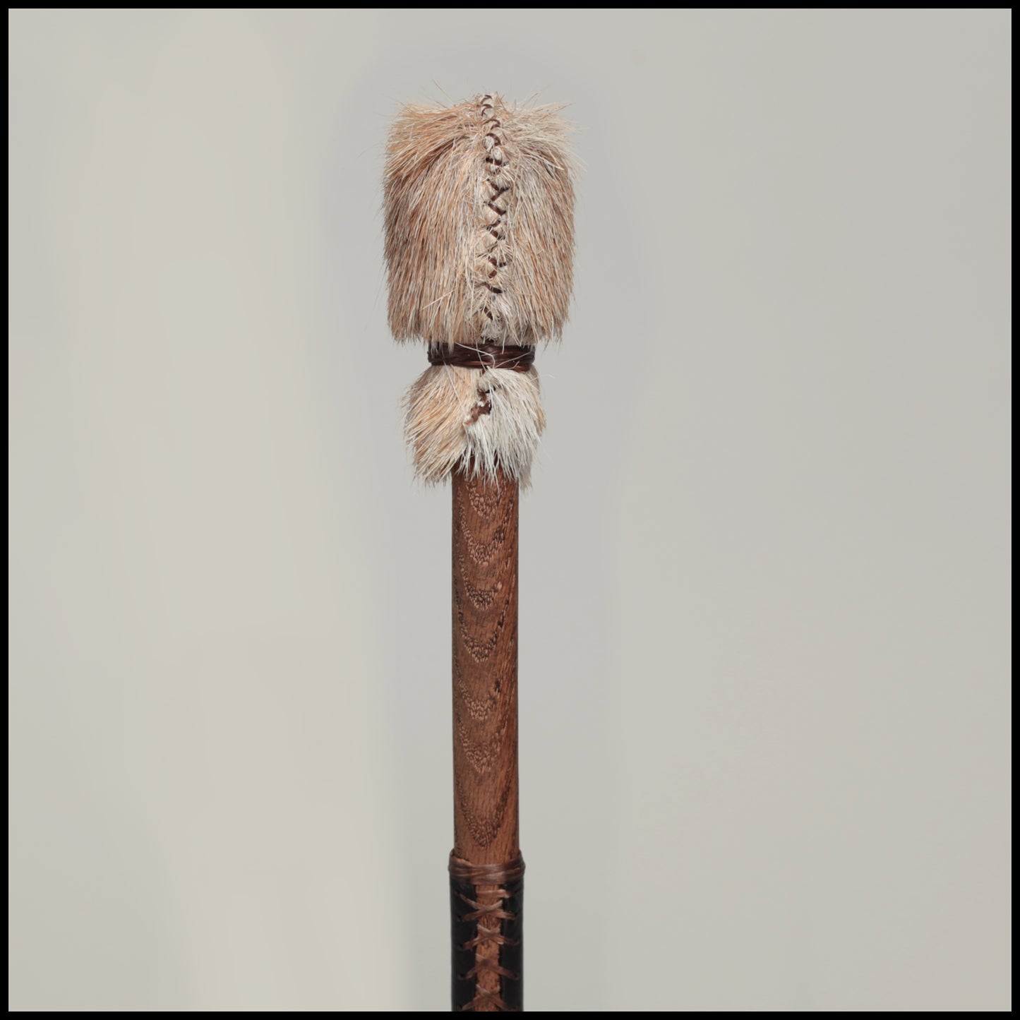 16” Soft drum beater w/ hand-stitched Fallow Deer hide head & Deer leather wrap, 7/8” Red Oak handle.