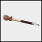 13” medium drum beater, “Earth” Goat suede,  3/4” Red Oak handle w/ brown Deer leather wrap