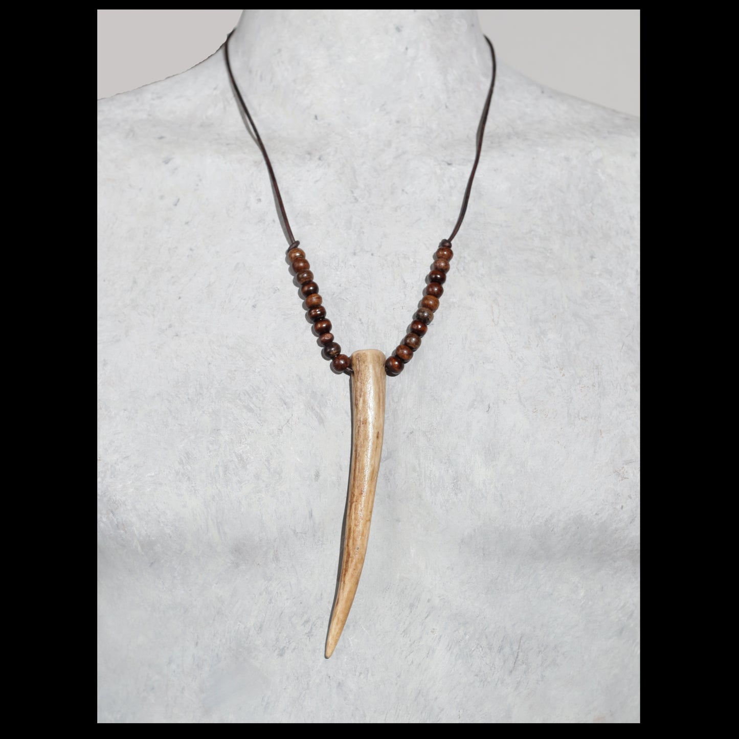 5.5” Deer antler necklace w/ brown bone & wood beads