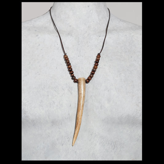 5.5” Deer antler necklace w/ brown bone & wood beads