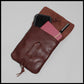Brown hand-stitched leather belt pouch w/ Deer antler closure