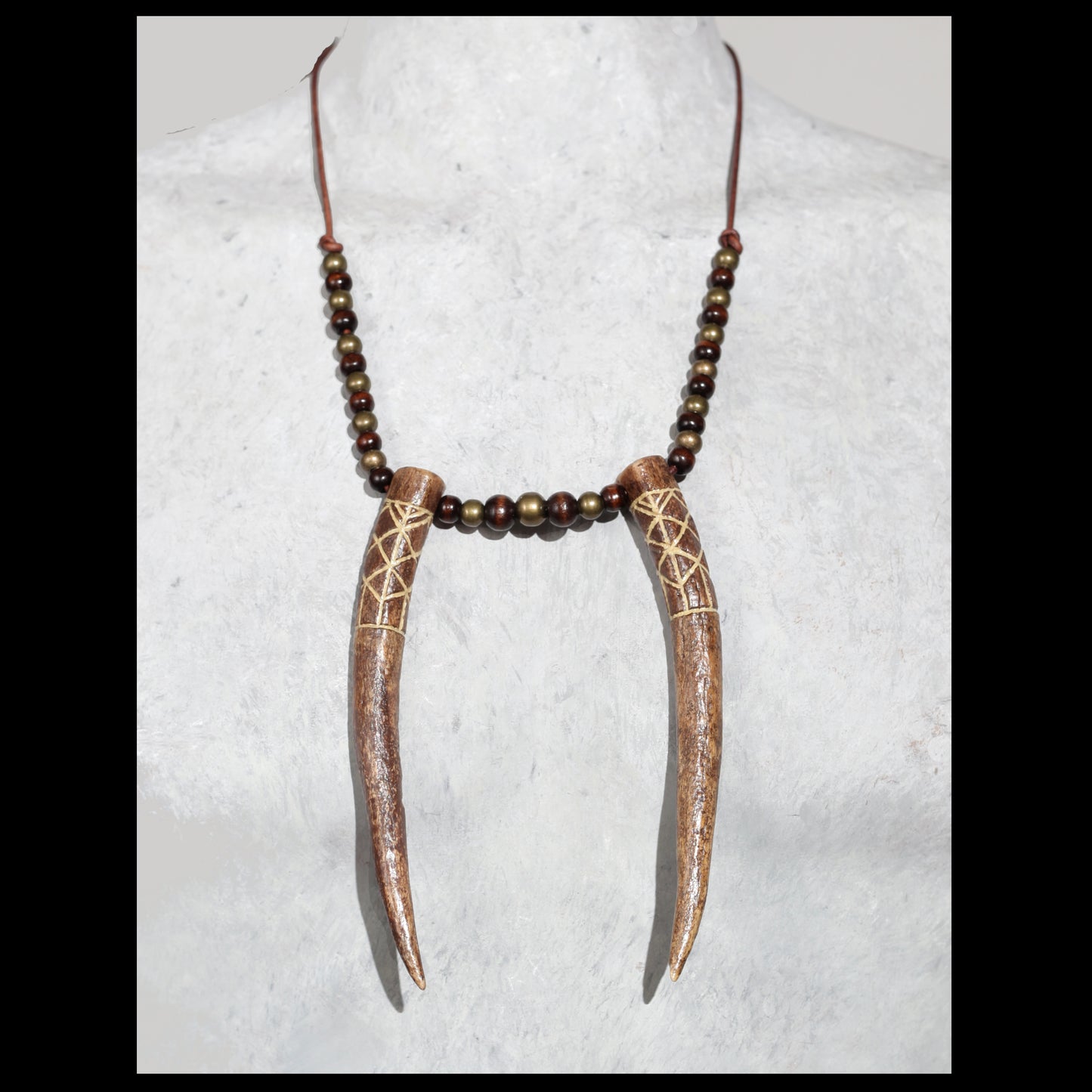 “Freya & Freyr” bindrune Deer antler necklace
