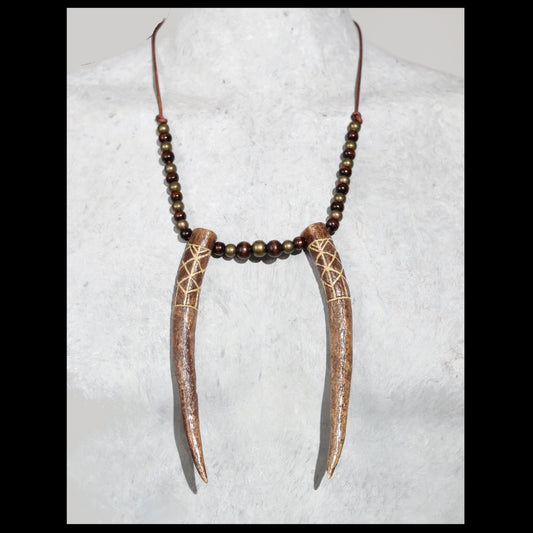 “Freya & Freyr” bindrune Deer antler necklace