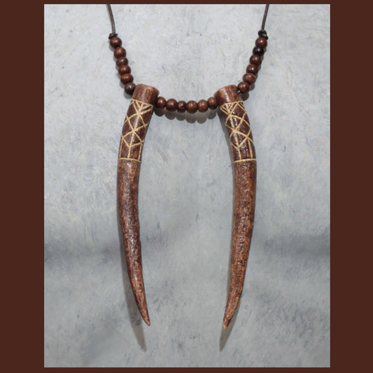 “Freya & Freyr” bindrune Deer antler necklace