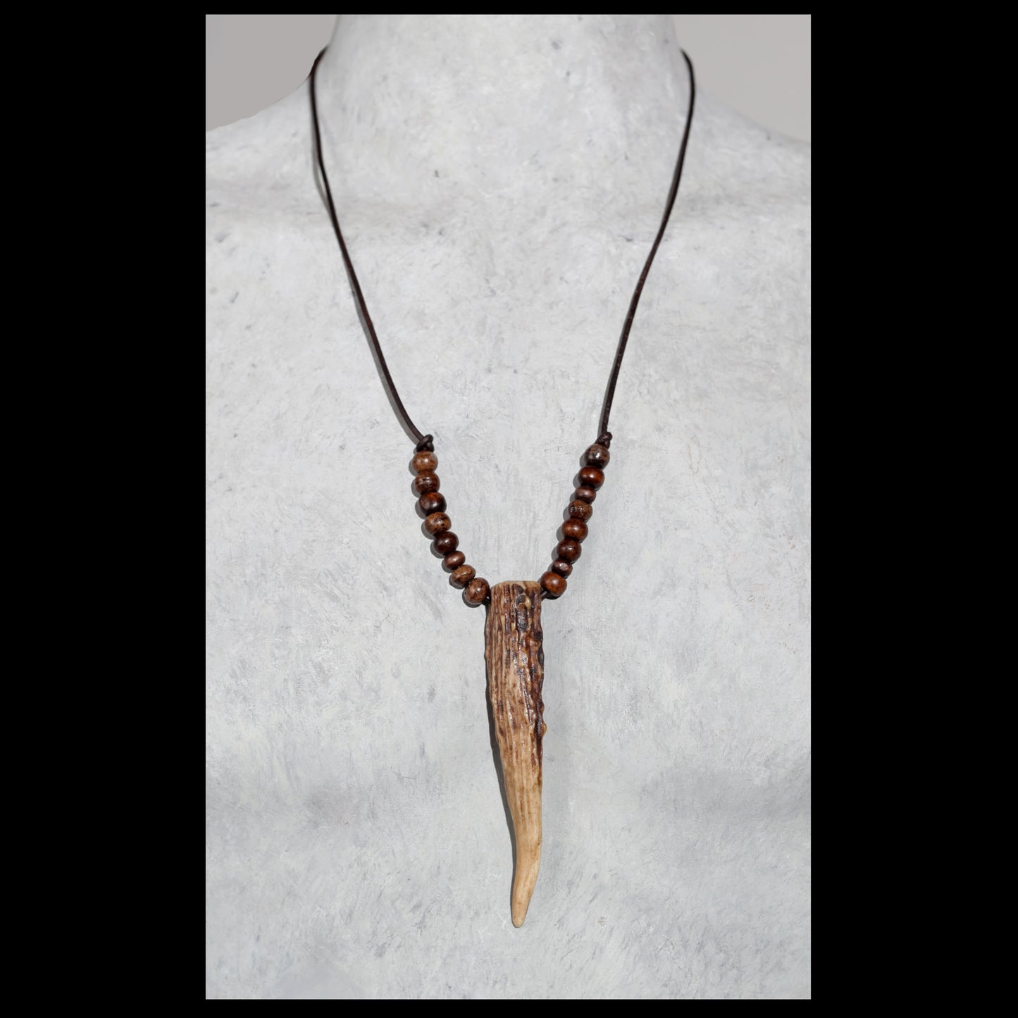 4” Gnarly Deer antler necklace w/ brown bone & wood beads