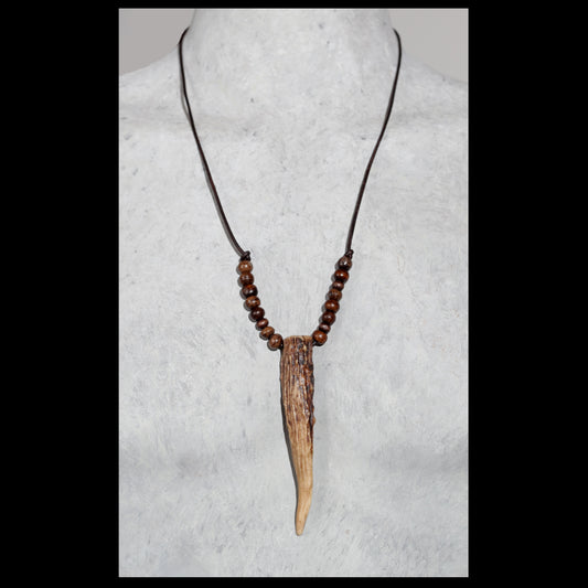 4” Gnarly Deer antler necklace w/ brown bone & wood beads