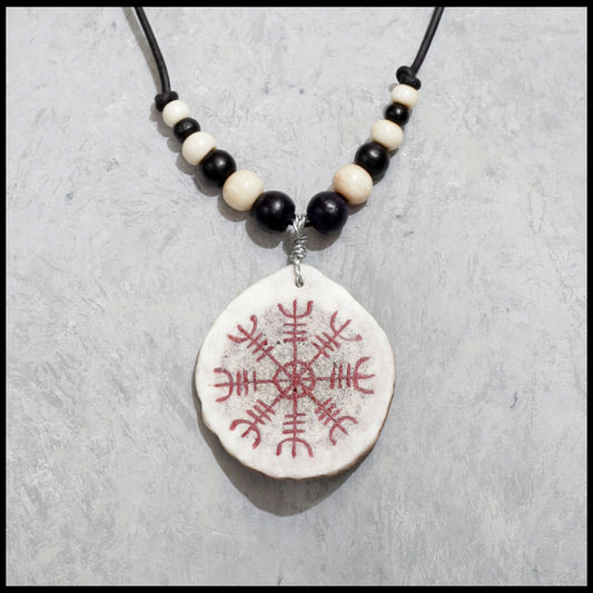 Handpainted “Ægishjálmur” pendant on Elk antler Pendant necklace