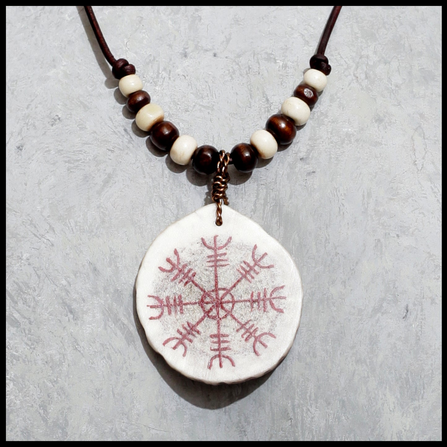 Handpainted “Ægishjálmur” pendant on Elk antler Pendant necklace