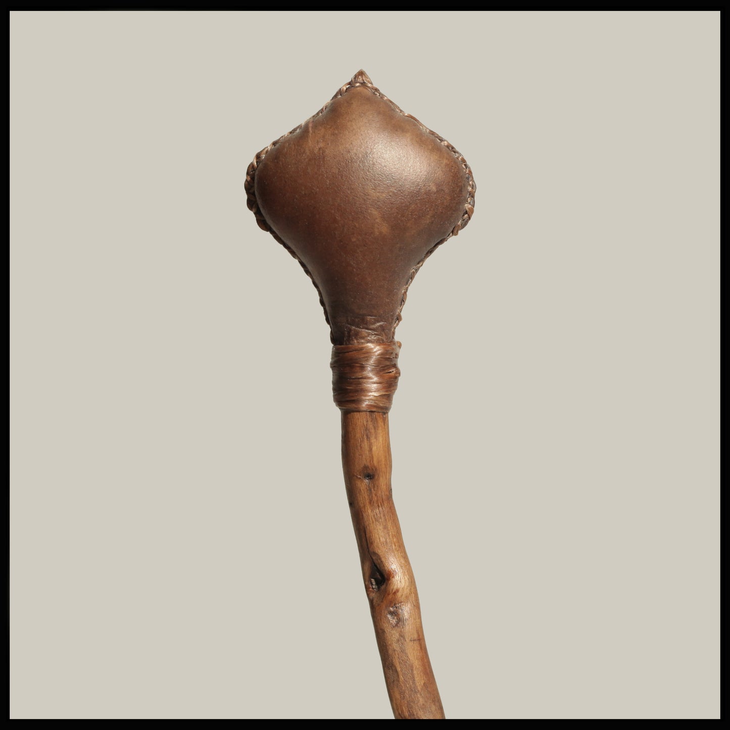 13.5” Brown Deer hide “bulb” rattle w/ Elm handle