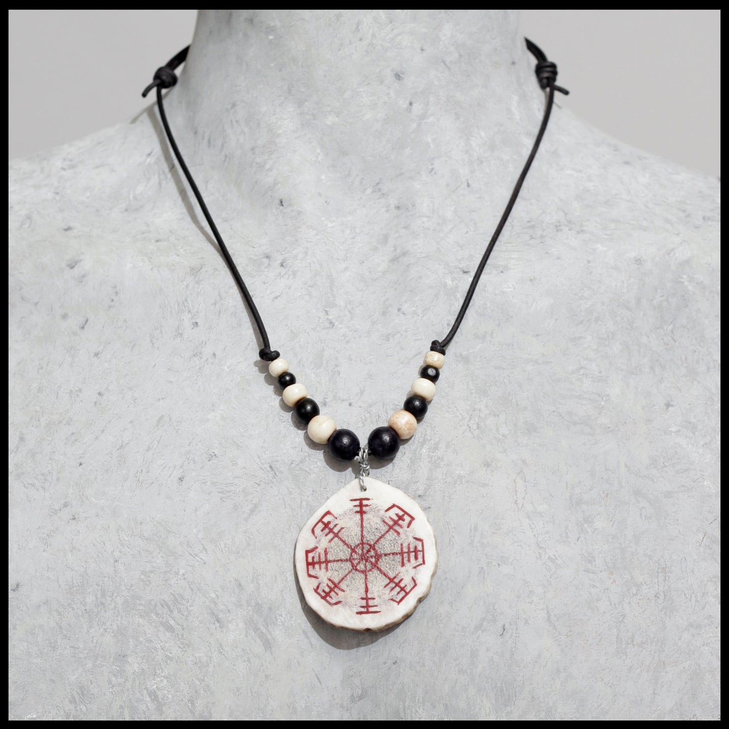 Handpainted “Lukkustafur” (to prevent bad luck) pendant on Elk antler necklace