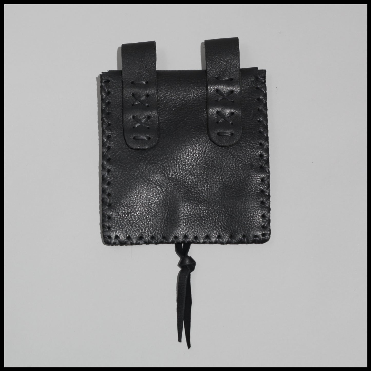 Black hand-stitched leather belt pouch w/ Elk rib closure
