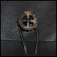 Black hand-stitched leather shoulder bag w/ hand-carved Deer antler Sun Wheel closure