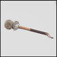 13” Soft drum beater, grey brown Rabbit fur, 5/8” Red Oak handle w/ brown leather wrap