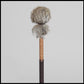 13” Soft drum beater, grey brown Rabbit fur, 5/8” Red Oak handle w/ brown leather wrap