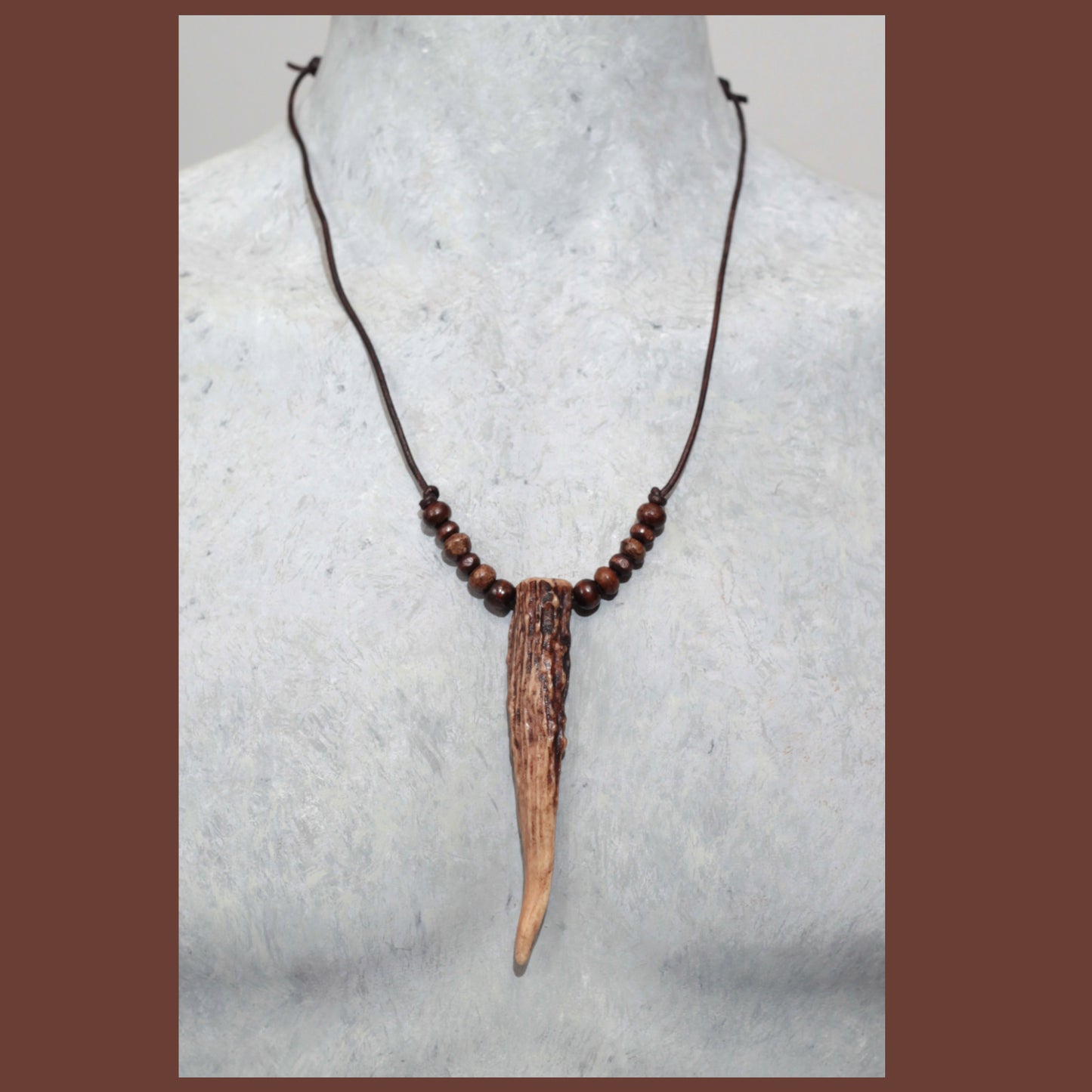 4” Gnarly Deer antler necklace w/ brown bone & wood beads