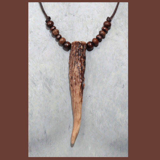 4” Gnarly Deer antler necklace w/ brown bone & wood beads