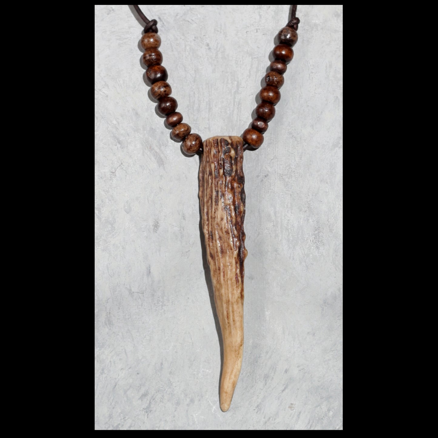 4” Gnarly Deer antler necklace w/ brown bone & wood beads