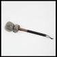 13” Soft drum beater, grey Rabbit fur, 5/8” Red Oak handle w/ black Calf leather wrap
