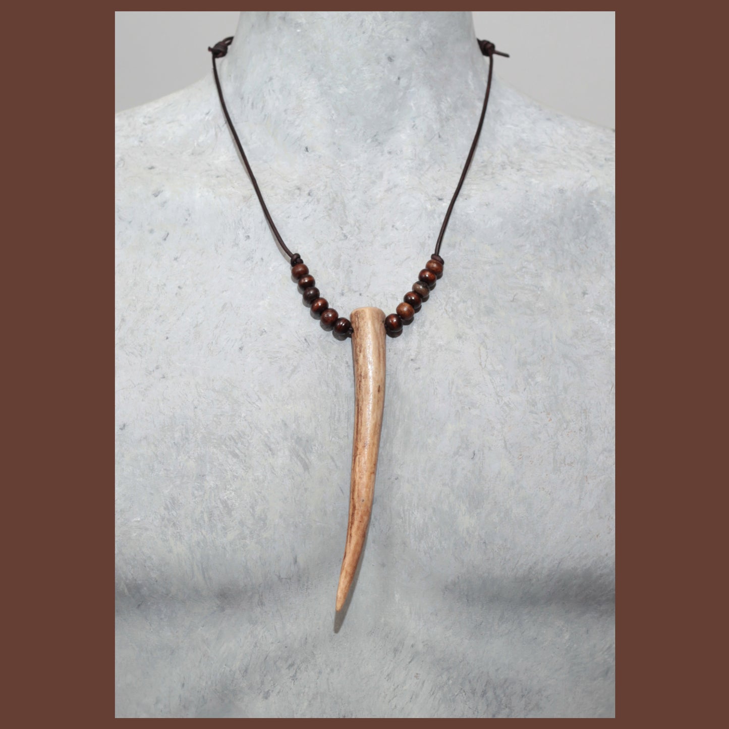 5.5” Deer antler necklace w/ brown bone & wood beads