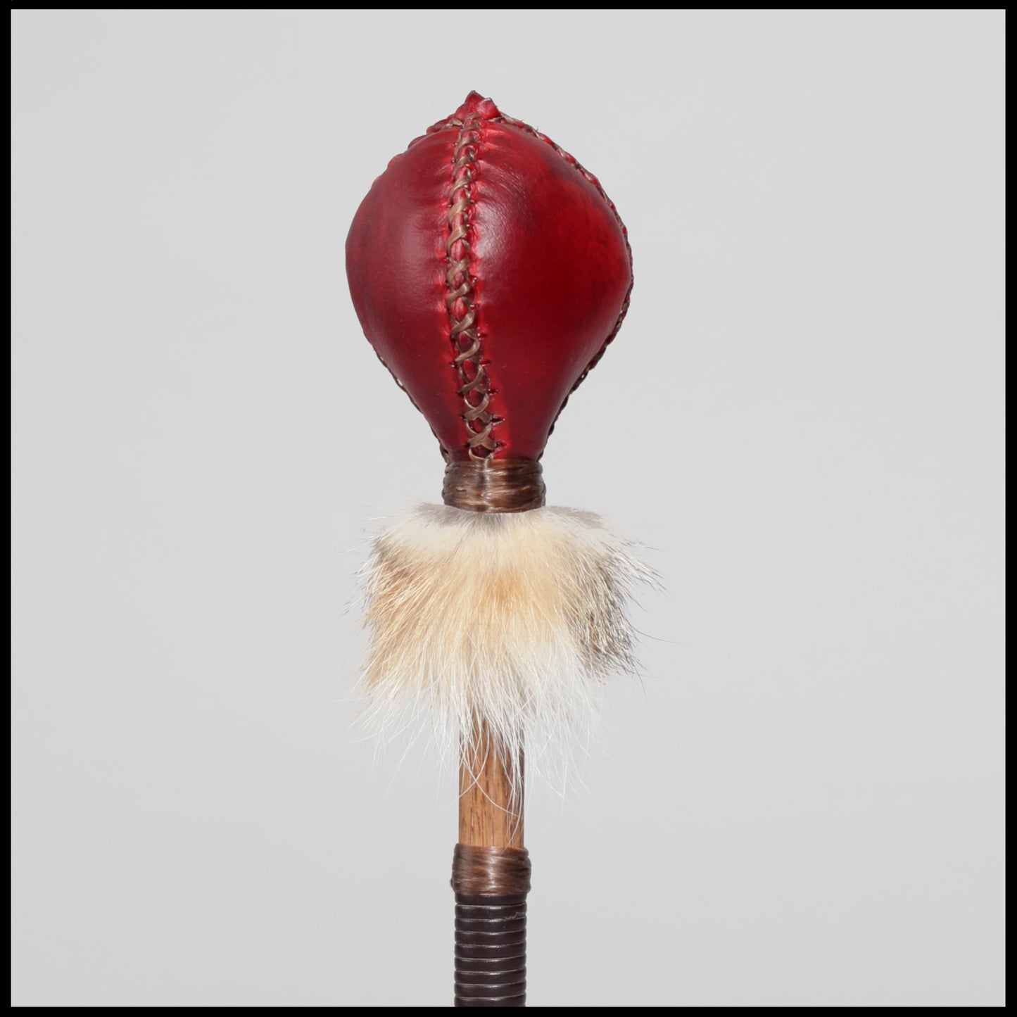 12” Crimson Deer hide “3-sided” rattle w/ Fox fur