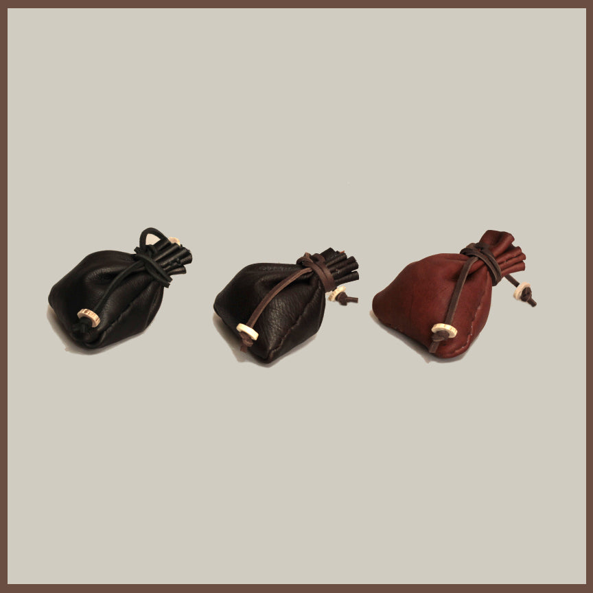 Small hand-stitched Deer leather drawstring pouch with Deer antler toggles