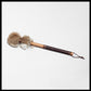 13” Soft drum beater, brown & white Rabbit fur, 5/8” Red Oak handle w/ brown Calf leather wrap