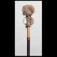 13” Soft drum beater, brown & white Rabbit fur, 5/8” Red Oak handle w/ brown Calf leather wrap