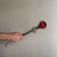 15” Crimson Deer hide “teardrop” rattle w/ Fox fur