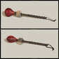 15” Crimson Deer hide “teardrop” rattle w/ Fox fur