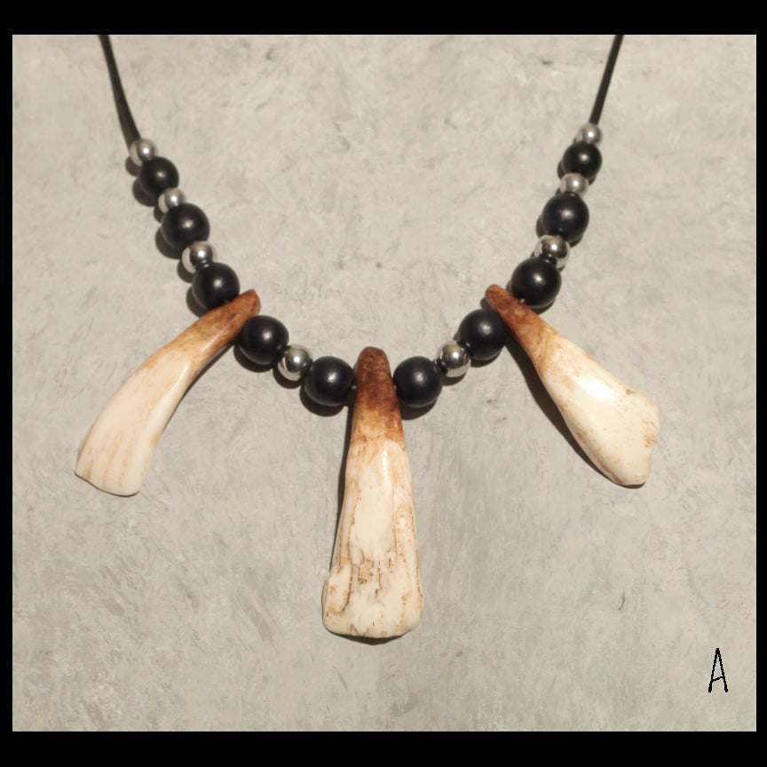 Aged Bison teeth necklace w/ Hematite & Wood beads