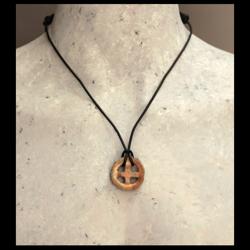 Handcarved Deer antler Sun Cross necklace