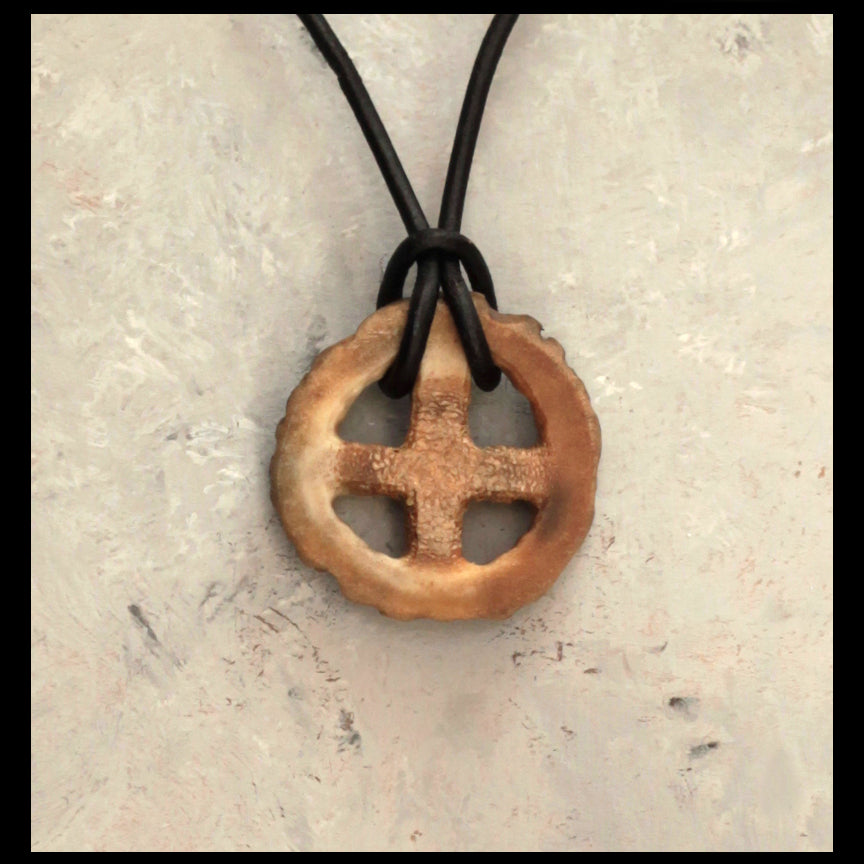 Handcarved Deer antler Sun Cross necklace