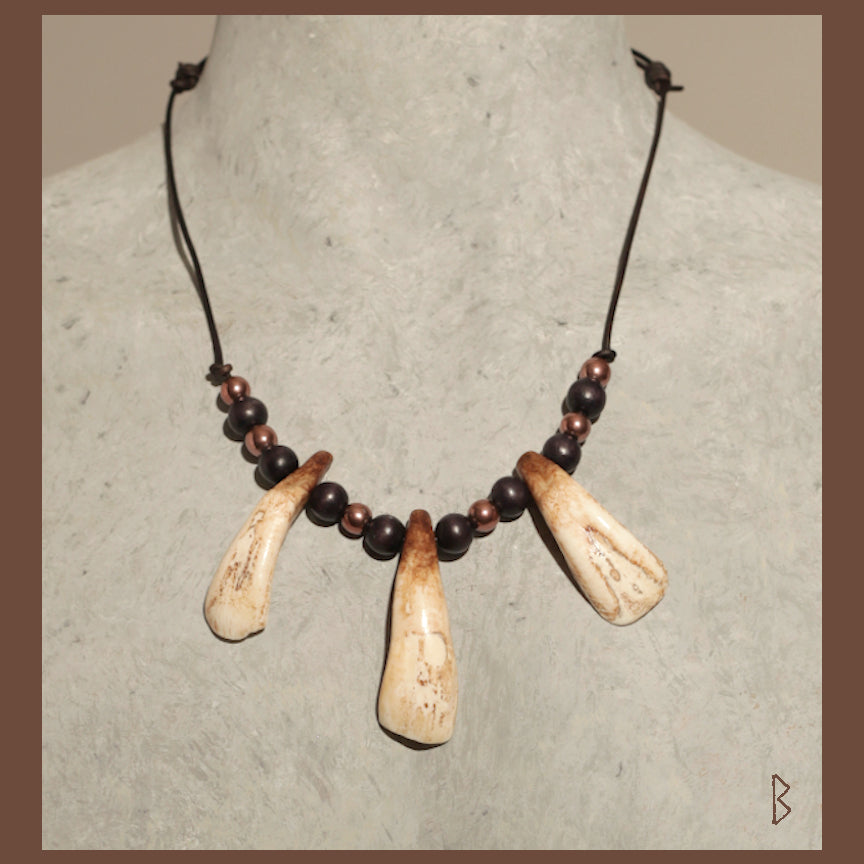 Aged Bison teeth necklace w/ Hematite & Wood beads