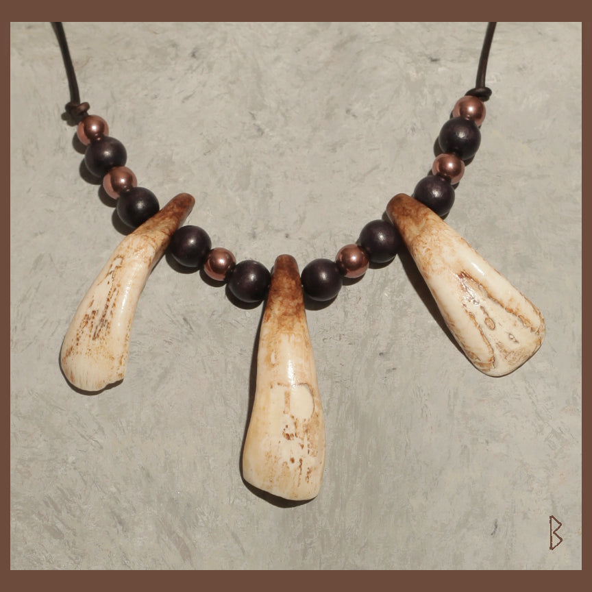 Aged Bison teeth necklace w/ Hematite & Wood beads