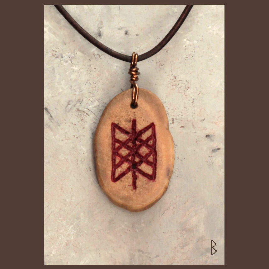 Handcarved "Web of Wyrd" on Deer antler necklace