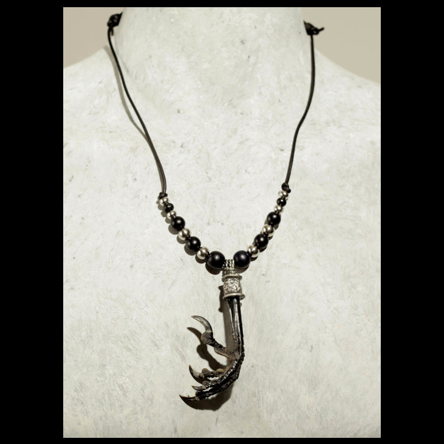 Crow Claw necklace with Black wood and stainless steel beads