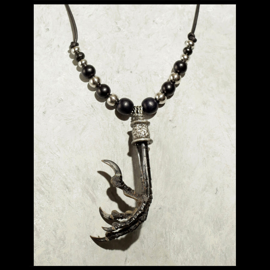 Crow Claw necklace with Black wood and stainless steel beads